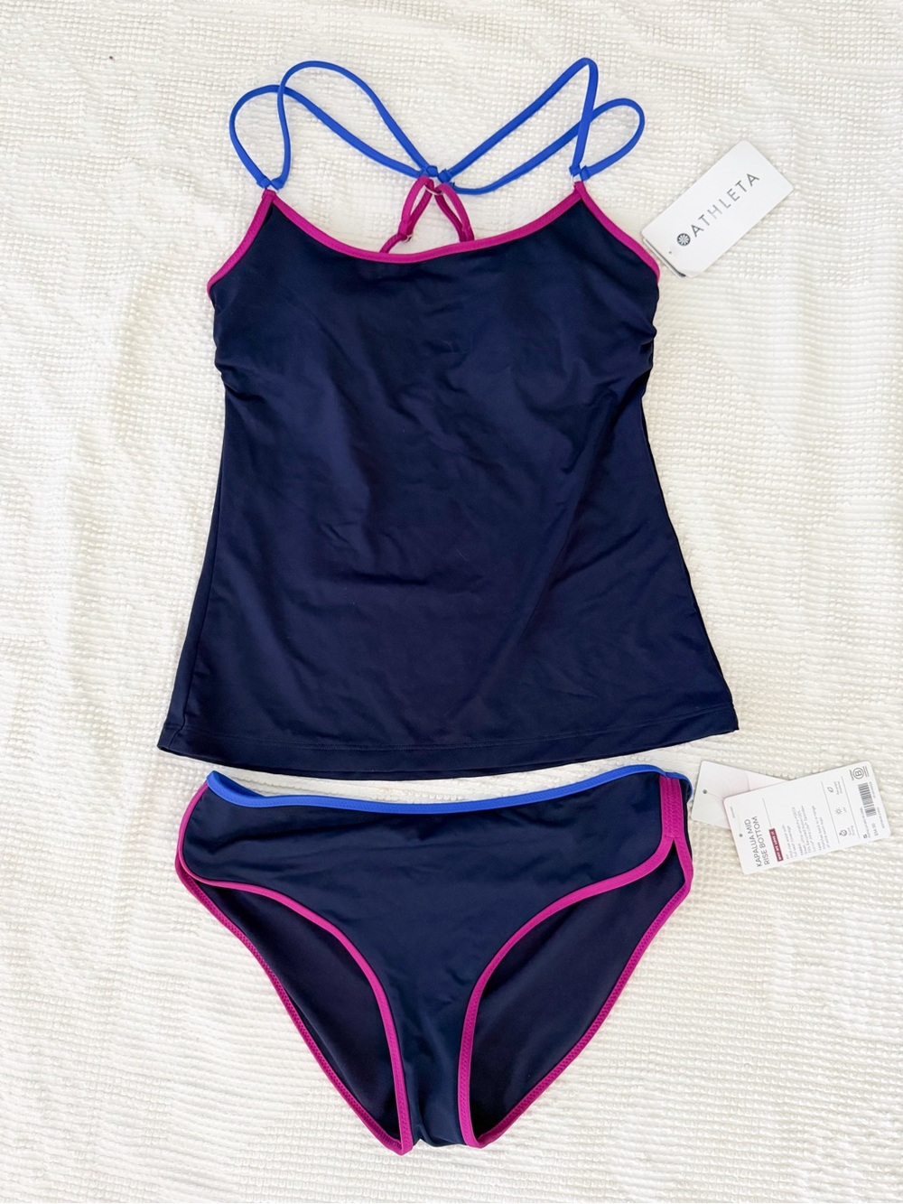 NWT Athleta Kapalua Bra Sized Tankini and Bottoms Blue Underwire 34B/C Small